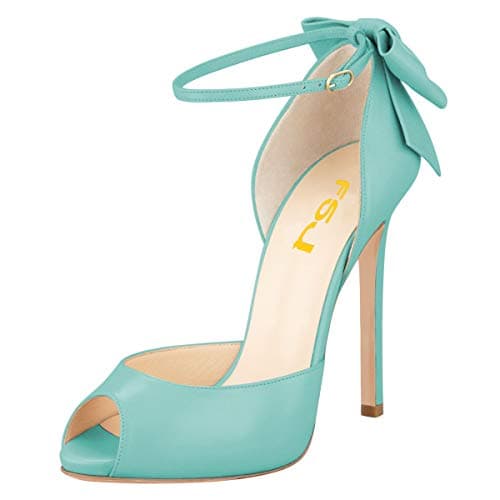 FSJ Women's Bridal Stiletto Heels with Ankle Straps and Buckle Size 4-15 US — Turquoise