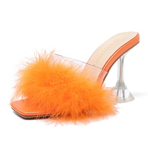 LIURUIJIA Women's Fluffy High Heels for Wedding Party — Orange