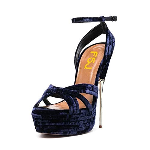 FSJ Women's Metallic Open Toe Stiletto Heel Platform Sandals Size 4-15 US — Navy Velvet