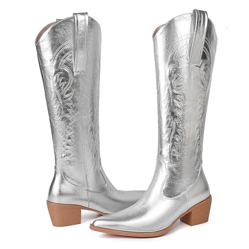 DOBOYG Women's Western Embroidered Cowboy Boots with Chunky Heel Perfect for Country Concerts