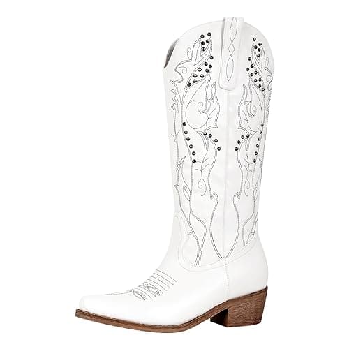 Richealnana Women's Western Cowboy Boots — White-b