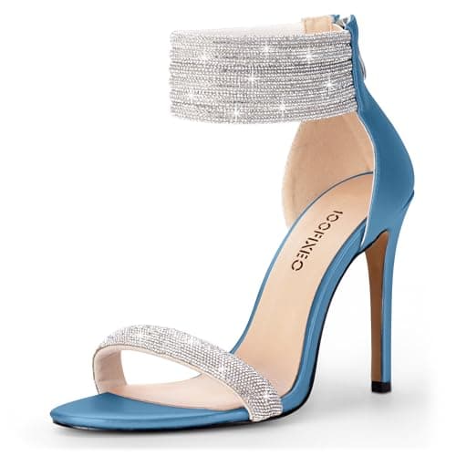 100FIXEO Elegant Rhinestone Heeled Open Toe Wedding Shoes — Blue
