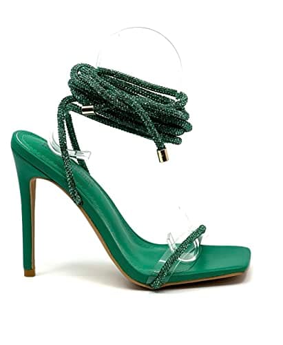 Women's Rhinestone Lace-Ups High Heel Sandals by Cape Robbin — Emergrn/Green Rhinestone