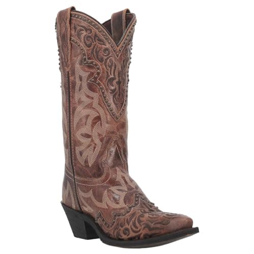 Laredo Women's Braylynn Embroidered Studded Snip Toe Casual Boots - Mid Calf, Low Heel, Brown