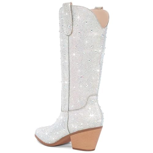 RONILURN Women's Cowgirl Ankle Boots with Rhinestone Heel