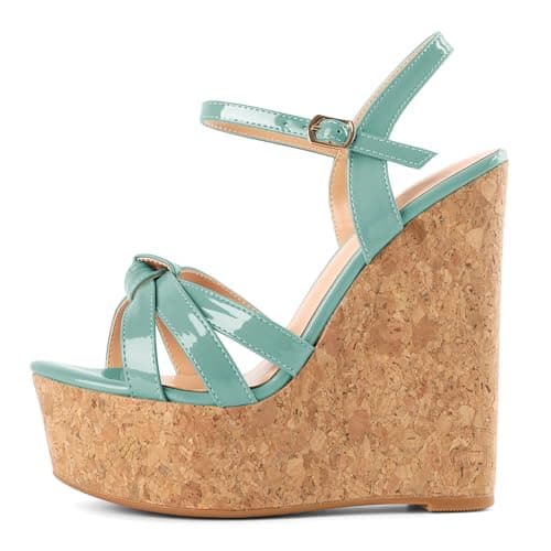 YODEKS Women's Platform Wedge Sandals-Ankle Strap Heel — Mint Green