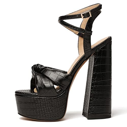 YODEKS Women's Peep Toe Ankle Strap Animal Print Sandals — Snake Black