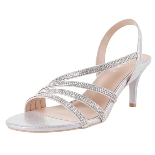 LALA IKAI Women's Rhinestone Open Toe Slingback Heels Sandals — 01-silver