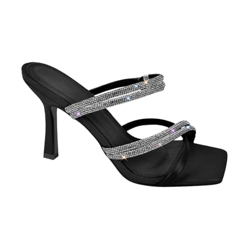Richealnana Women's Ankle Strap Sandals with Shining Straps and Square Toe