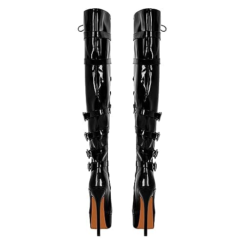 Richéal nini Women's Zipper Lace-Up Thigh High Heels Over-the-Knee Boots