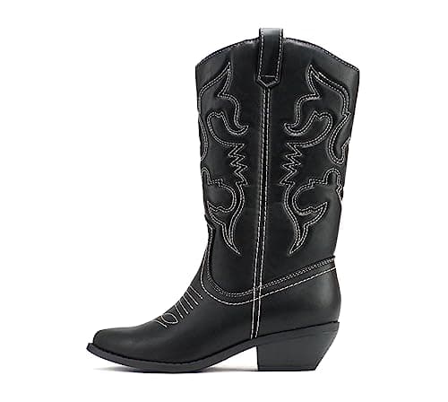 Women's Western Cowboy Pointe Toe Ankle Boots - RENO Soda — Black/White Pu