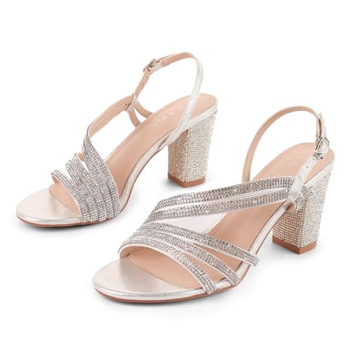 LALA IKAI Women's Rhinestone Open Toe Slingback Heels Sandals