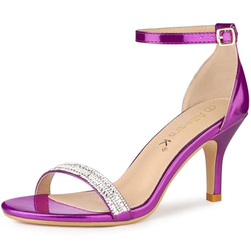 Allegra K Women's Rhinestone Ankle Strap Stiletto Heel Sandals — Purple