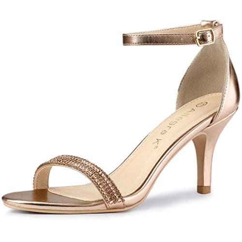 Allegra K Women's Rhinestone Ankle Strap Stiletto Heel Sandals — Rose Gold