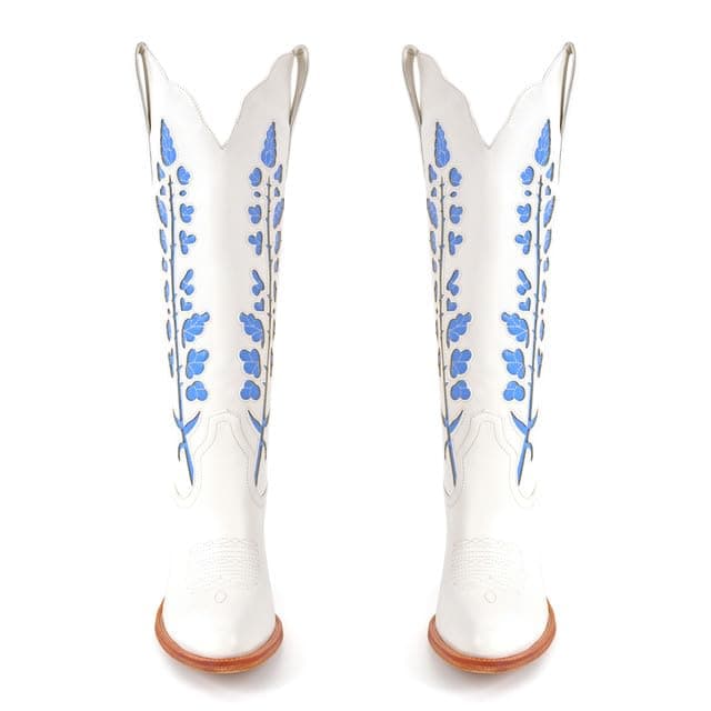 Richealnana Women's Cowgirl Short Embroidered Boots with Chunky Heels