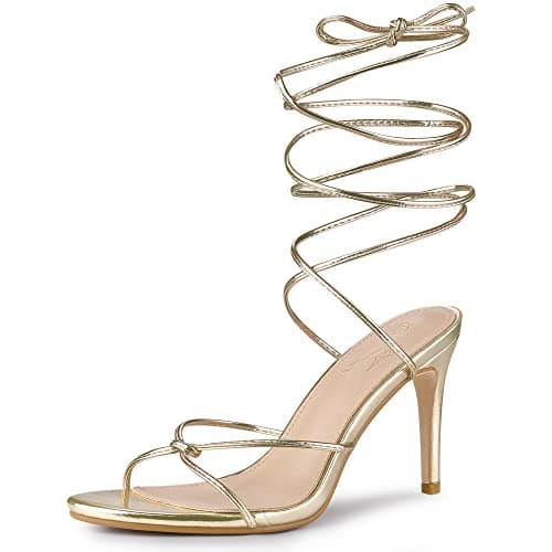 Perphy Lace-Up Slingback Strappy Stiletto Heels Sandals — Gold