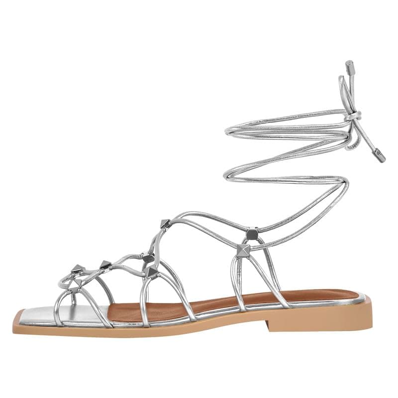 Richealnana Women's Gladiator Studded Ankle Strap Flat Beach Sandals