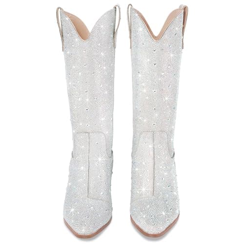 RONILURN Women's Cowgirl Ankle Boots with Rhinestone Heel