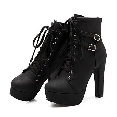 ForeMode Women's Gothic Leather Ankle Boots with Studs and Block Heel