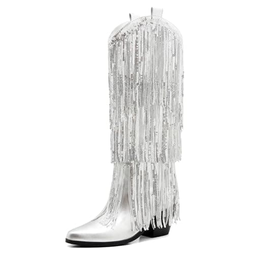 Metallic Cowgirl Sparkly Sequin Knee High Boots for Women