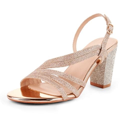 LALA IKAI Women's Rhinestone Open Toe Slingback Heels Sandals — Gldsgw