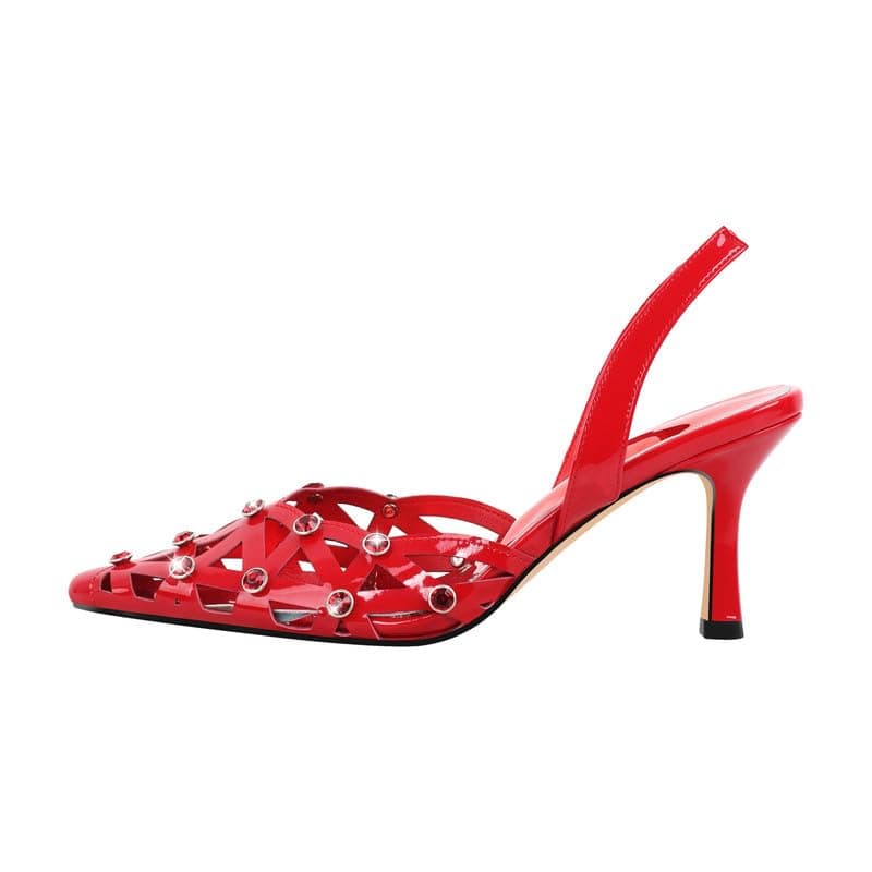 Richealnana Women's Pointed Toe Bow Mule Sandals for Party and Weddings — Red Slingback
