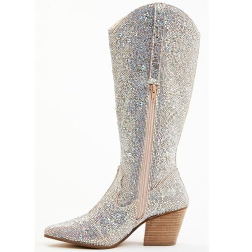 Sparkly Rhinestone Knee High Boots for Women Cowgirl Bling Shoes