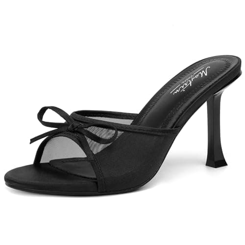 Mostrin Women's Round Toe Vintage Heels with Bow Stiletto Sandals