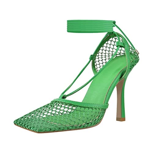 Richealnana Women's Square Toe Mesh Strappy Lace-Up Sandals — Green