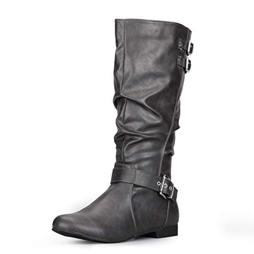 mysoft Women's Knee High Warm Winter Boots with Side Zippers — Pu Grey C