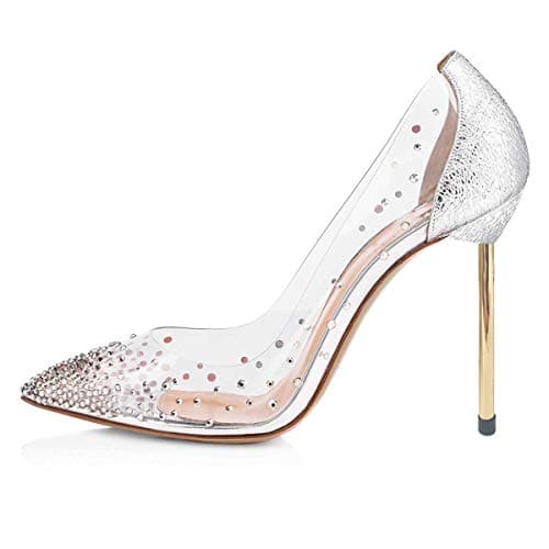 FSJ Women's Studded Pointed Toe Transparent High Heels with Bowknot US 4-15 M