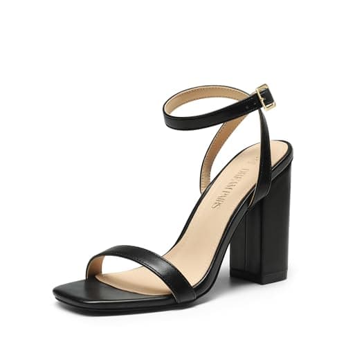 DREAM PAIRS Women's Chunky Clear High Heels Sandals — Black-pu