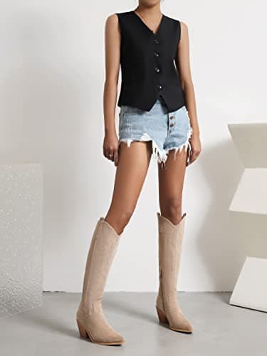Reitoye Women's Embroidered Western Knee High Boot with Pull-Up Tabs