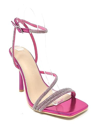 Narala Wild Diva Women's Square Toe Rhinestone Embellished Stiletto Heels — Fuchsia Mpu