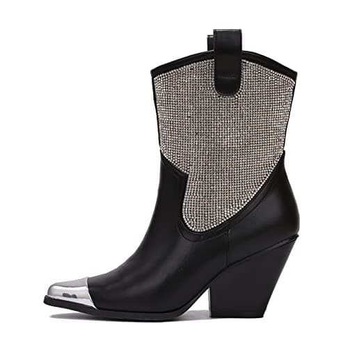 Cape Robbin Women's Western Cowboy Boots - Pointed Toe & Rhinestone Accents (Zephyr) — Black