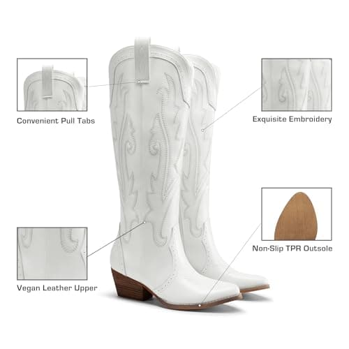 Dream Pairs Retro Women's Cowboy Knee High Embroidered Tall Boot