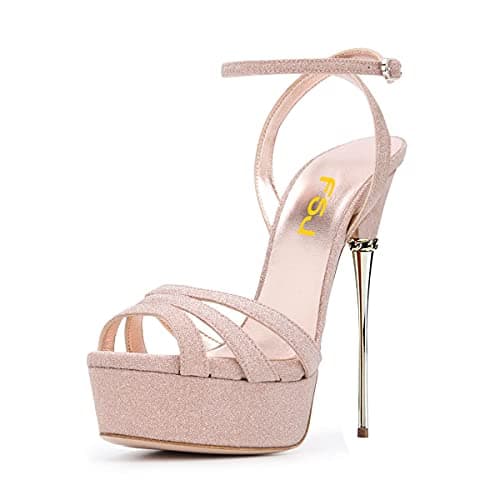 FSJ Women's Metallic Open Toe Stiletto Heel Platform Sandals Size 4-15 US — Light Pink