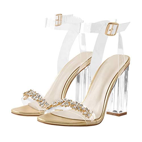 Richealnana Women's Clear Rhinestone Stiletto Sandals