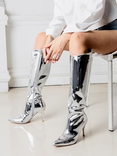Shoe'N Tale Women's Metallic Party Dressy Slip-on Booties
