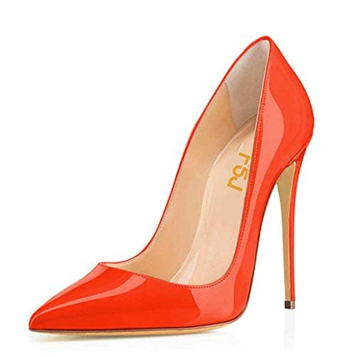 FSJ Women's Stilettos Formal Pointed Toe High Heel Shoes Größe 4-15 US — Orange