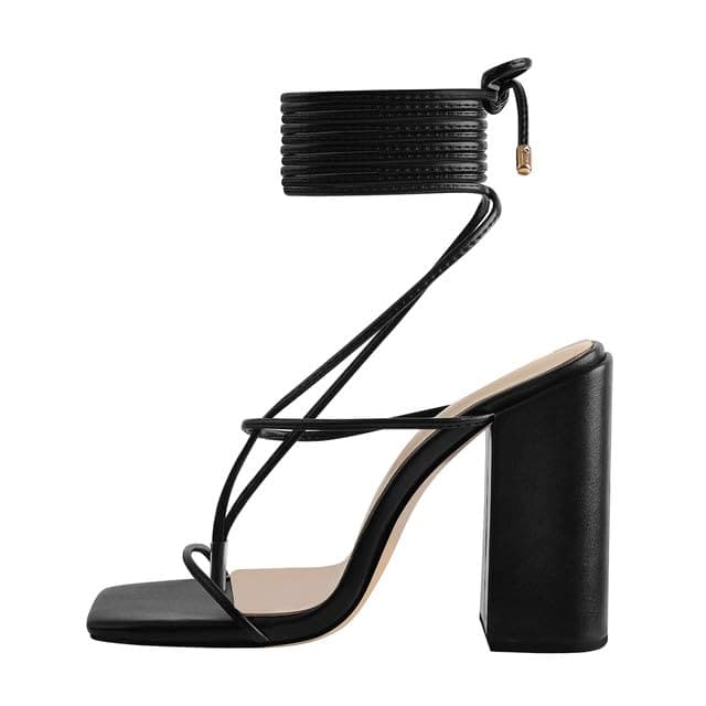 Richealnana Women's Lace-Up Chunky Heel Sandals — Black