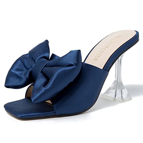 LIURUIJIA Women's Bow Heels Mules Slip-On Wedding Shoes — Blue