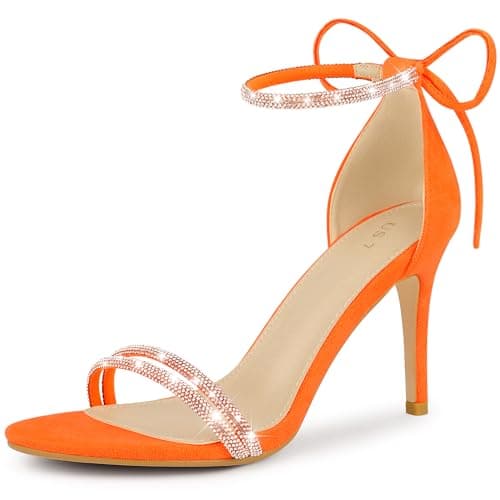 Perphy Rhinestone Ankle Tie Stiletto Heels Sandals — Fluorescent Orange