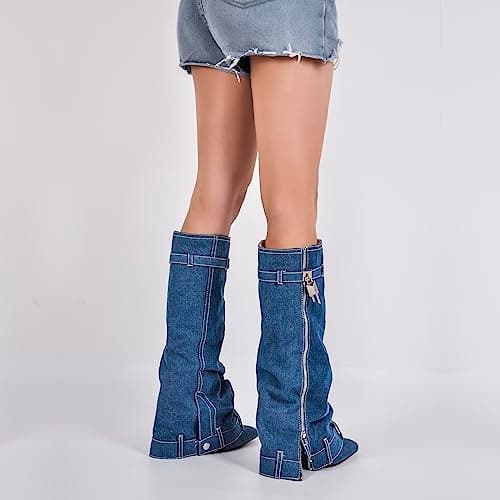 Richealnana Women's Fold Over Knee High Boots