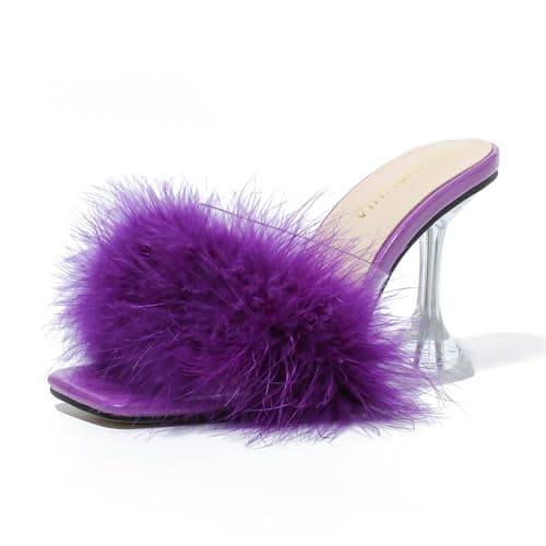 LIURUIJIA Women's Fluffy High Heels for Wedding Party — Purple