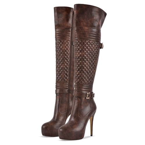 Richealnana Women's Wide Calf Over-The-Knee Stiletto Boot — Brown