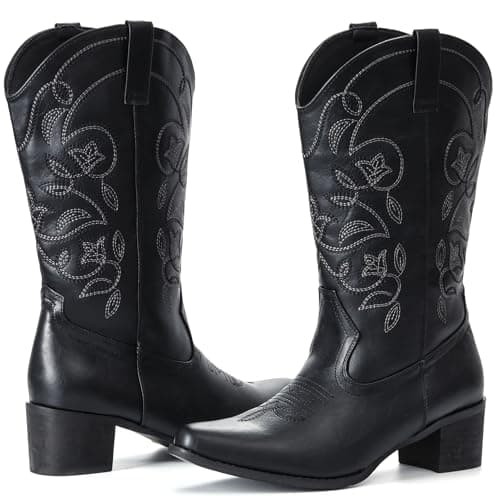 IXU Women's Wide Calf Pointy Toe Mid Calf Western Boots