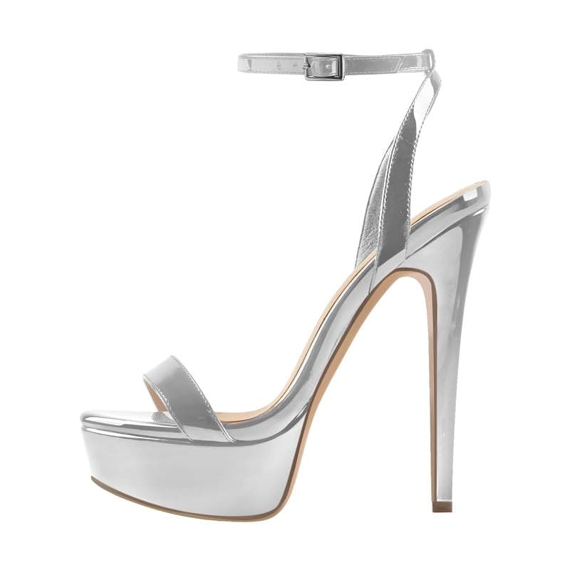 Richealnana Women's Buckle Strap Platform Stiletto Heel Sandals — Silver