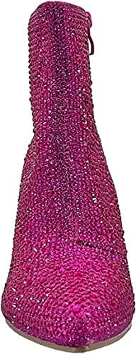 Forever Women's Rhinestone Chunky Ankle Bootie — Fuchsia Rhinestone