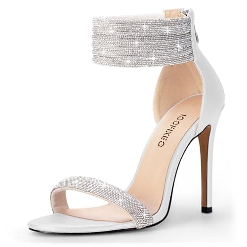 100FIXEO Elegant Rhinestone Heeled Open Toe Wedding Shoes — White